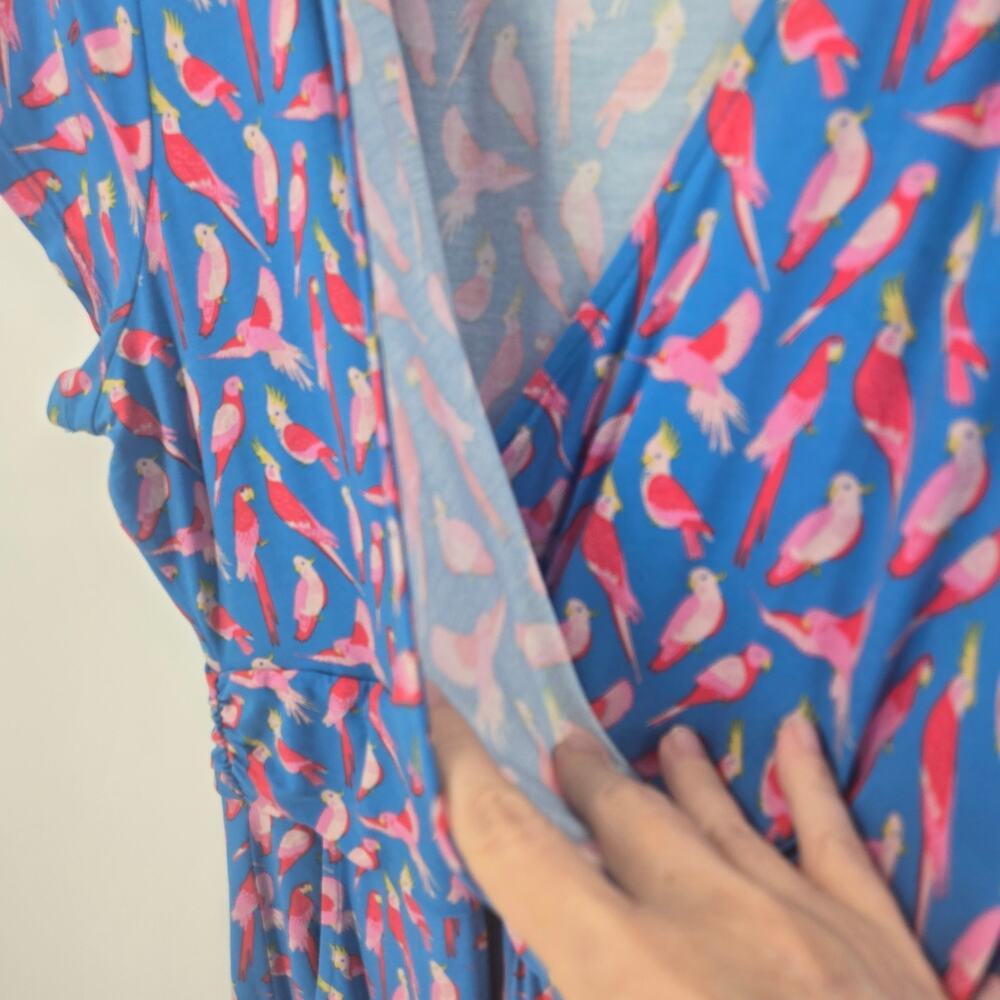 Boden blue parrot midi dress size 12R pink red pockets - Picture 3 of 13